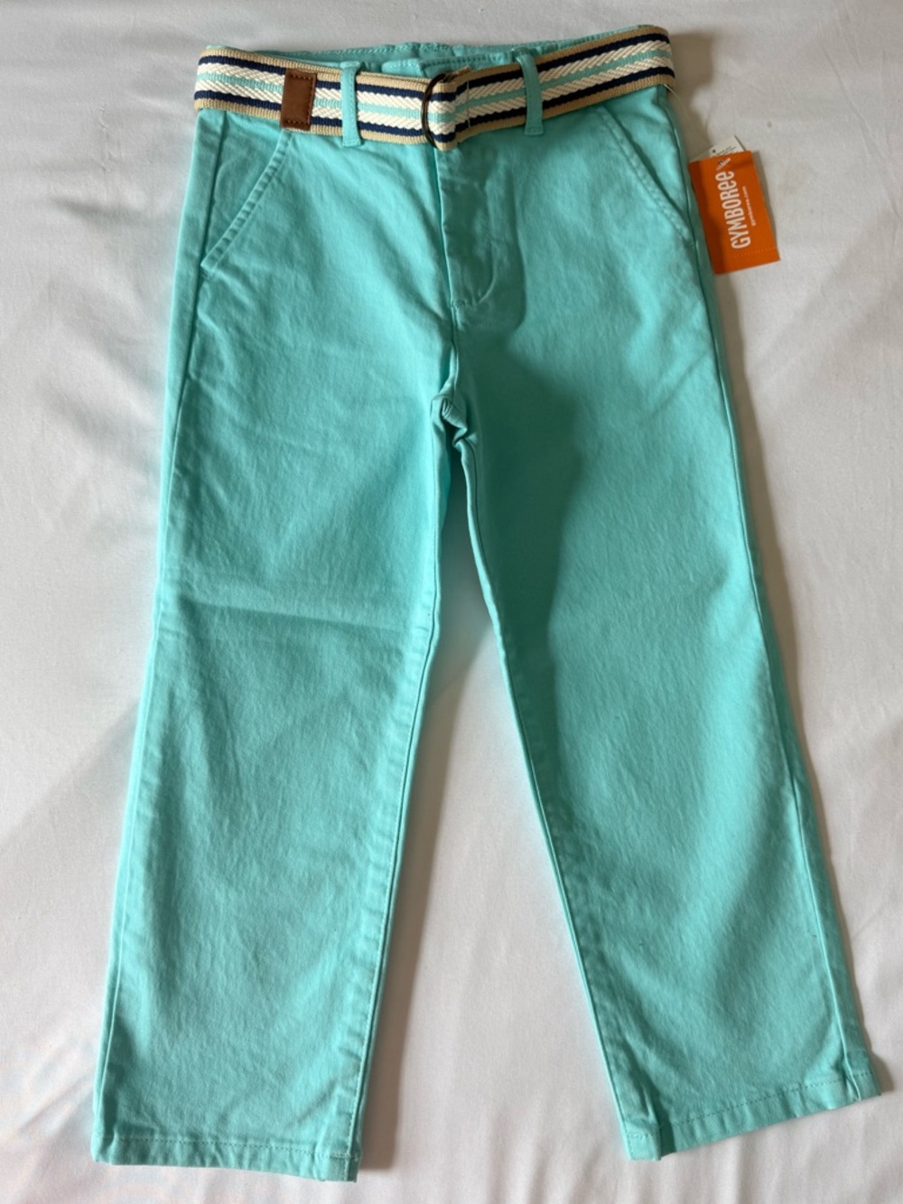 Gymboree Teal Chino Pants with Striped Belt